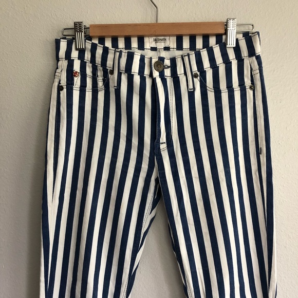 Hudson Jeans Skinny Jean in Blue & White Vertical Stripe Pattern Size 27 - Picture 2 of 12